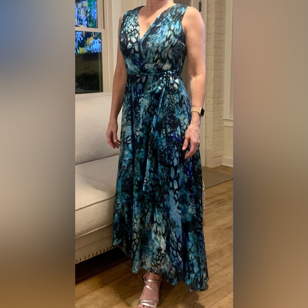 Teal high/low floor length in the back dress